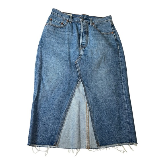 LEVI’S WOMEN DECONSTRUCTED MIDI SKIRT  Blue Denim size 26 US Equivalent: Small - Picture 1 of 12